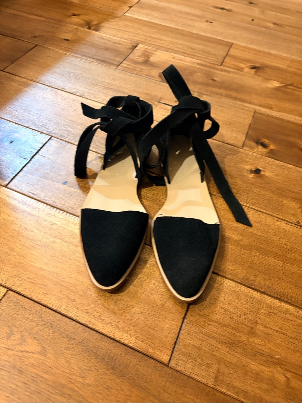 Loeffler Randall Black Pointed Lace-Up Flats with Ankle Ties